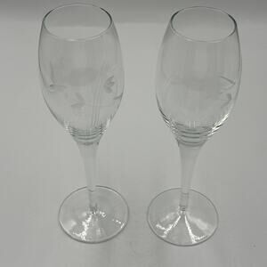 Princess House Heritage Clear Etched Stemmed Wine Glasses Set of 2